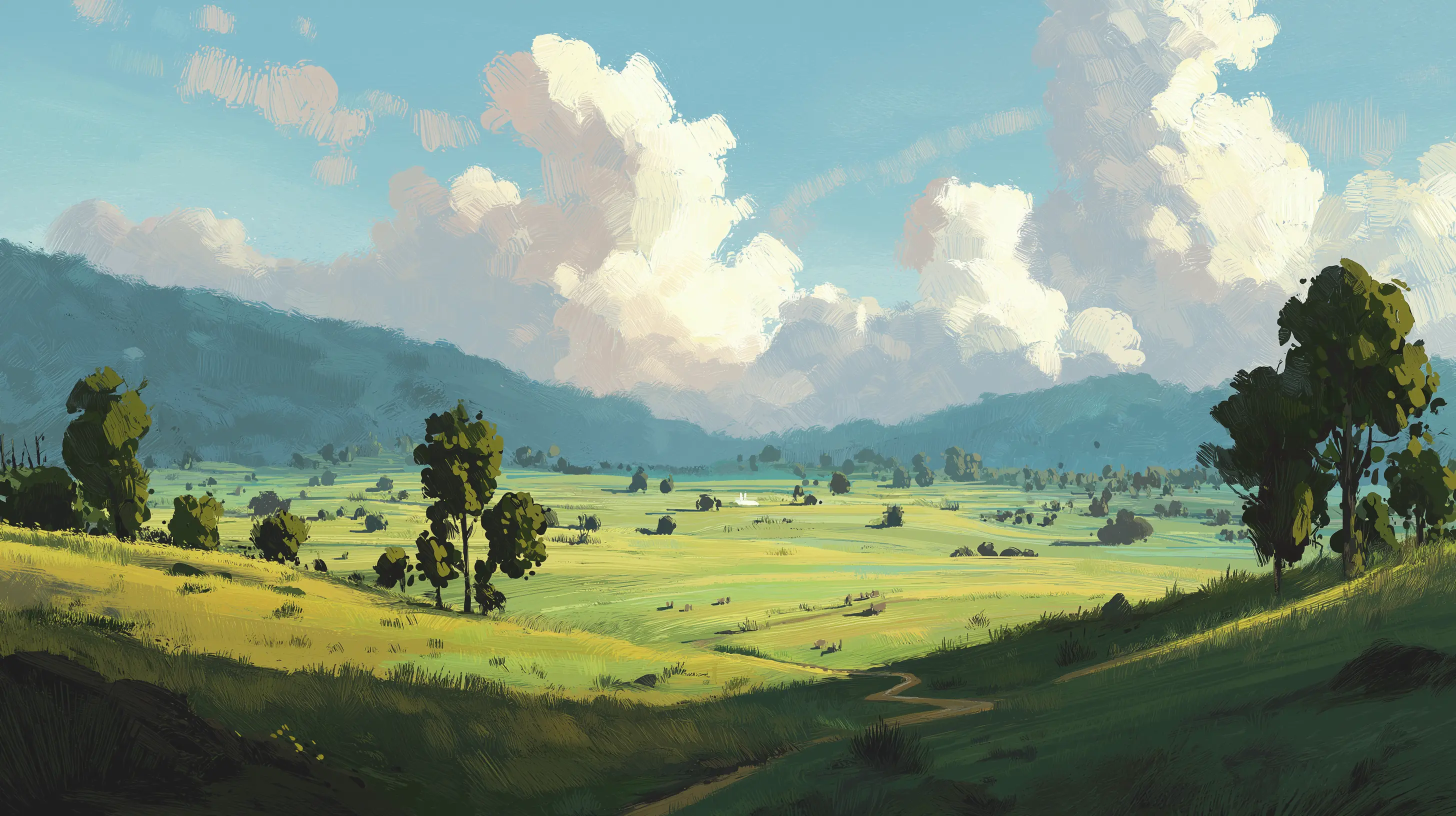 Landscape with mountains and fields